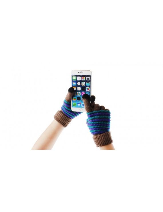 Stripe Pattern 3-Finger Screen Touching Warmer Gloves (Pair)